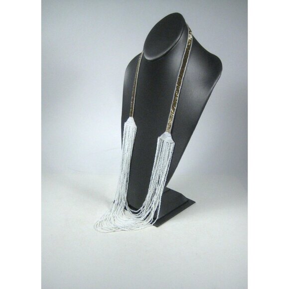 Vintage Multi Strand Goldtone Glass Seed Bead Necklace 35in Festival Party - Picture 6 of 9